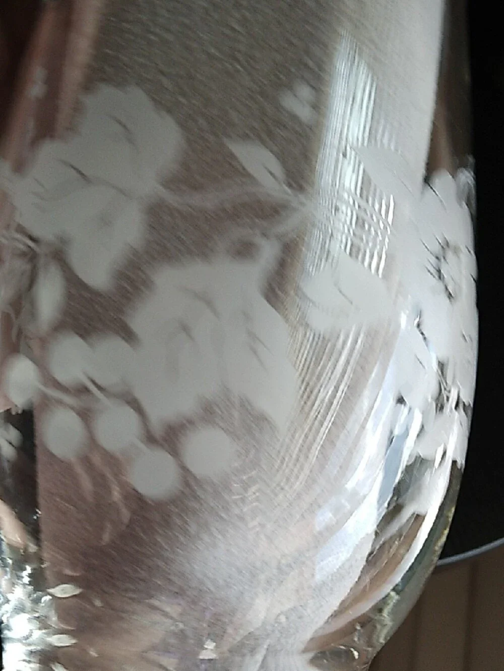 Vintage Clear Floral Etched Glass Vase